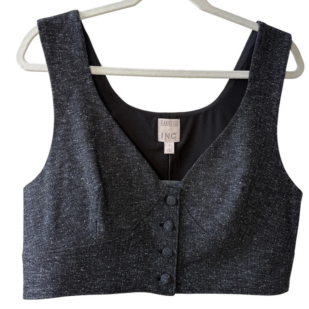 Jeannie Mai x‎ I.N.C. Tweed Vest Top Sleeveless Gray Button Up Cropped - Size 12